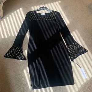 NWT Black DRESS with bell sleeves and gold detail